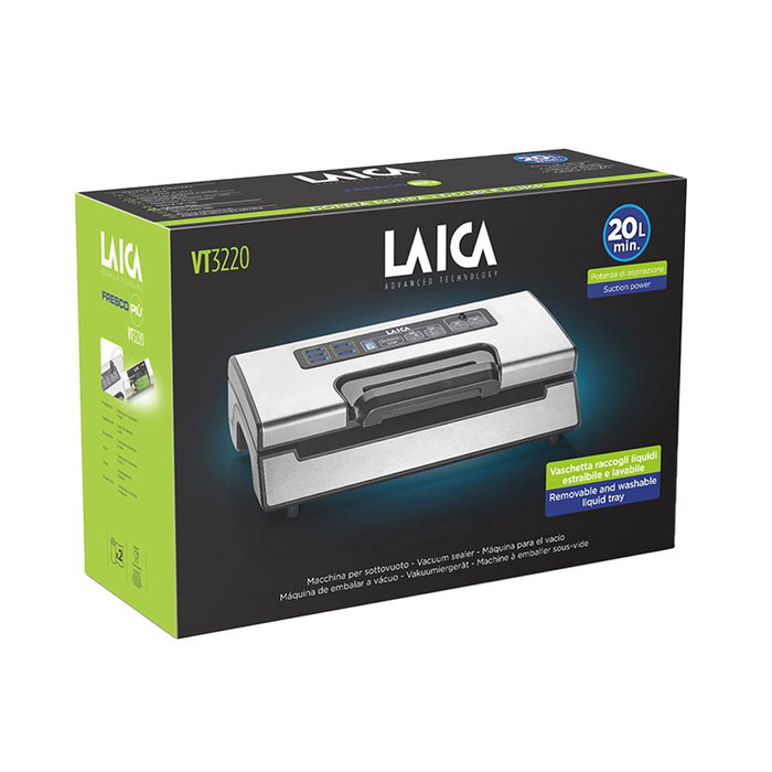 Laica Machine à vide 20 L/min avec double barre de scellage, réglages de puissance et de scellage, fonction marinade, 2 rouleaux 28 x 600 cm inclus