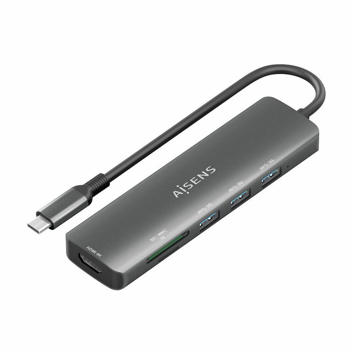Hub USB Aisens USB-C DOCK 6 EN 1 Gris
