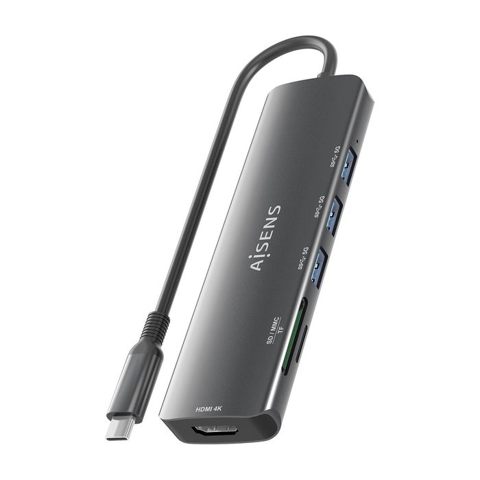 Hub USB Aisens USB-C DOCK 6 EN 1 Gris