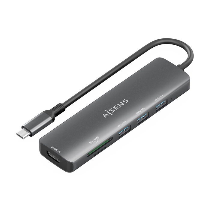Hub USB Aisens USB-C DOCK 6 EN 1 Gris