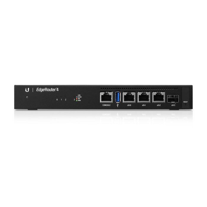 Ubiquiti EdgeRouter 4 Routeur Gigabit avec Port SFP 1 Gbps - 4 Coeurs 1 GHz, 1 Go DDR3, 4 Go eMMC, 3 Ports Ethernet 10/100/1000, Port Série RJ45, Fanless