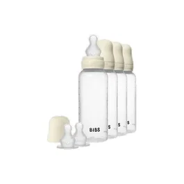 Bibs Pack de 4 biberons avec tétine silicone embout rond, 270 ml, Ivory