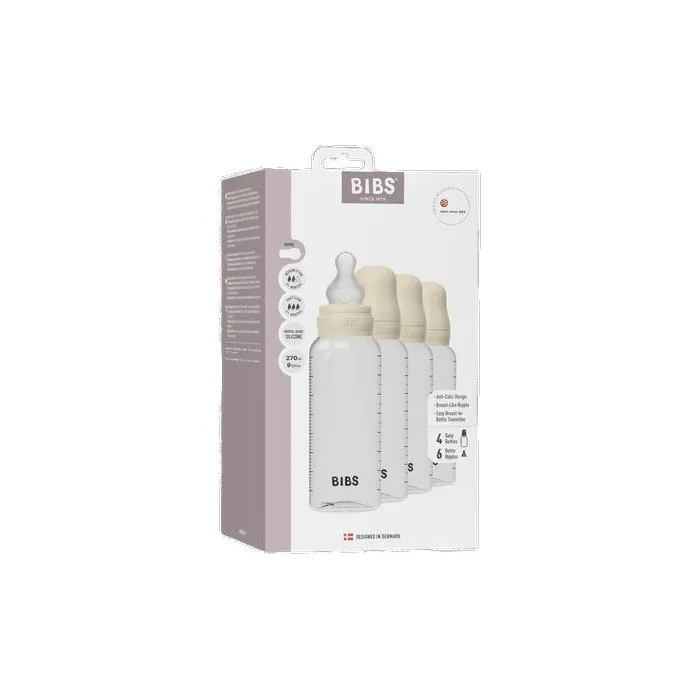 Bibs Pack de 4 biberons avec tétine silicone embout rond, 270 ml, Ivory