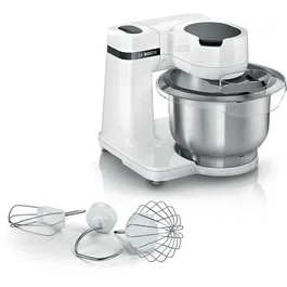 Bosch MUMS2EW00E Robot pâtissier Multiusage - Série 2 - 700 W - Bol inox 3,8 L - 4 vitesses - Avec fouets et crochet pétrisseur - Blanc