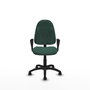Chaise de bureau Algarra avec mécanisme de contact permanent de base, rembourrée de tissu vert bouteille. Équipée d'une base en polyamide noir, d'accoudoirs fixes et de roulettes pour parquet