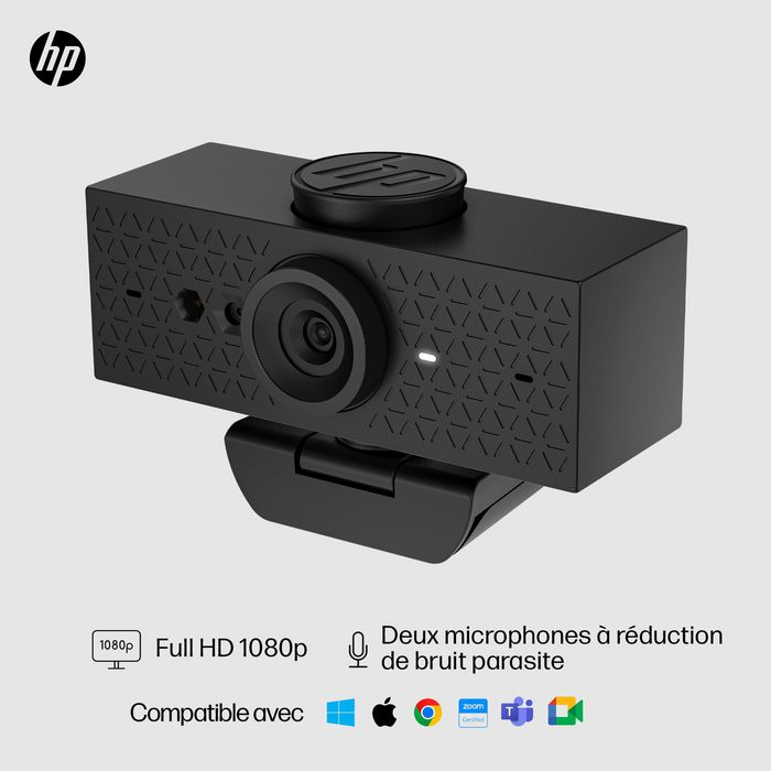 HP Webcam 620 - Résolution Full HD 1080p, Compatible Windows Hello et Zoom, Rotation 360°, Cache de Confidentialité et Microphones Antibruit