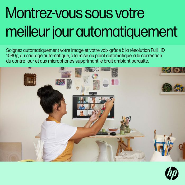 HP Webcam 620 - Résolution Full HD 1080p, Compatible Windows Hello et Zoom, Rotation 360°, Cache de Confidentialité et Microphones Antibruit
