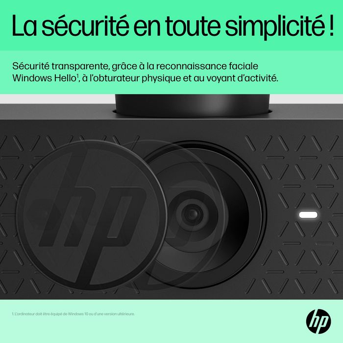 HP Webcam 620 - Résolution Full HD 1080p, Compatible Windows Hello et Zoom, Rotation 360°, Cache de Confidentialité et Microphones Antibruit