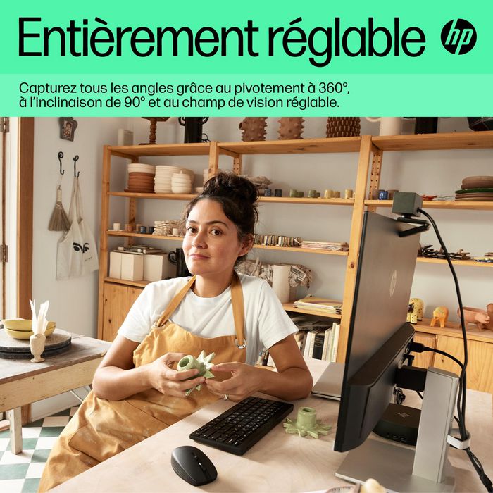 HP Webcam 620 - Résolution Full HD 1080p, Compatible Windows Hello et Zoom, Rotation 360°, Cache de Confidentialité et Microphones Antibruit