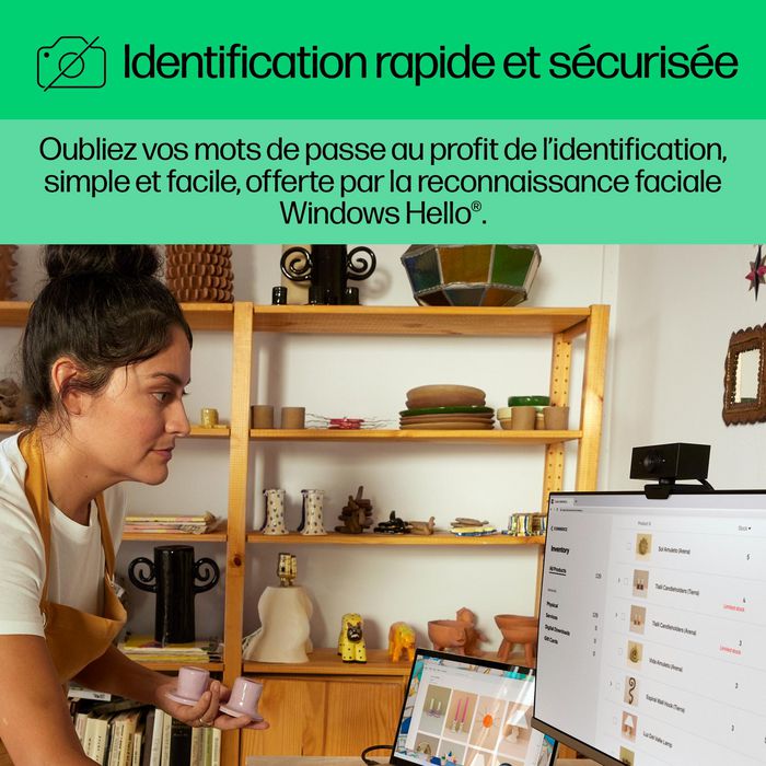 HP Webcam 620 - Résolution Full HD 1080p, Compatible Windows Hello et Zoom, Rotation 360°, Cache de Confidentialité et Microphones Antibruit