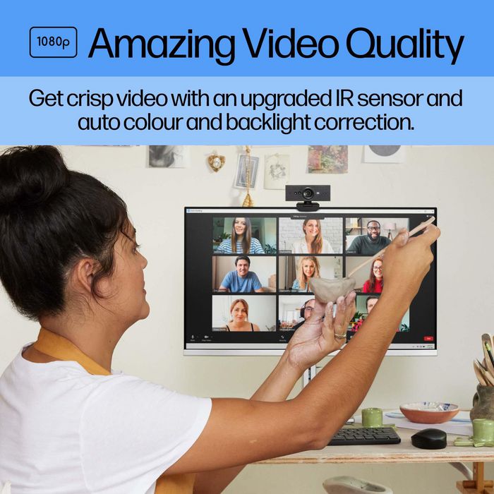 HP Webcam 620 - Résolution Full HD 1080p, Compatible Windows Hello et Zoom, Rotation 360°, Cache de Confidentialité et Microphones Antibruit