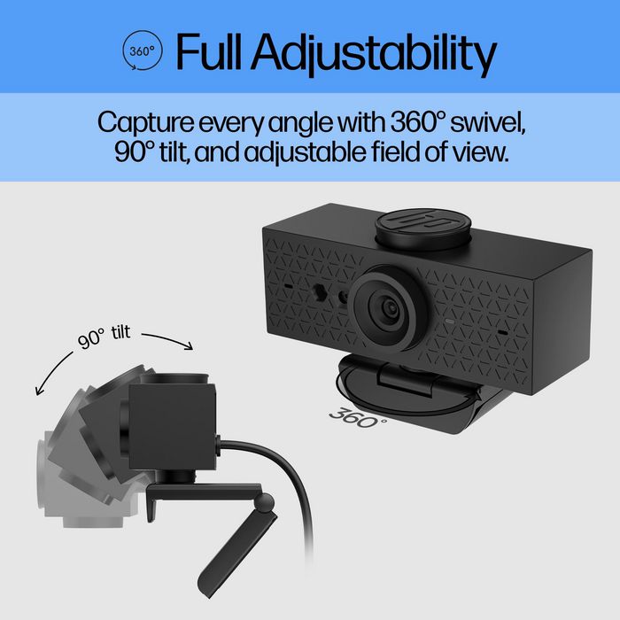 HP Webcam 620 - Résolution Full HD 1080p, Compatible Windows Hello et Zoom, Rotation 360°, Cache de Confidentialité et Microphones Antibruit