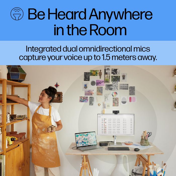 HP Webcam 620 - Résolution Full HD 1080p, Compatible Windows Hello et Zoom, Rotation 360°, Cache de Confidentialité et Microphones Antibruit