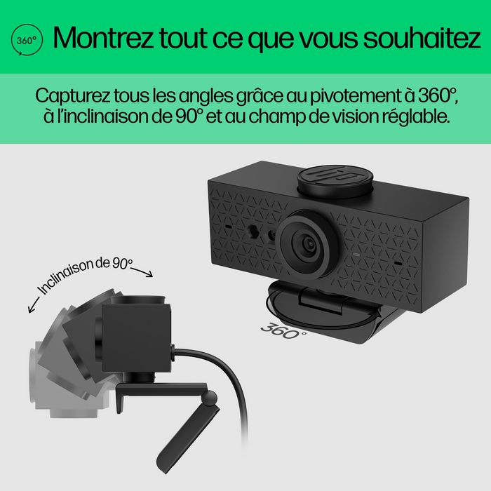 HP Webcam 620 - Résolution Full HD 1080p, Compatible Windows Hello et Zoom, Rotation 360°, Cache de Confidentialité et Microphones Antibruit