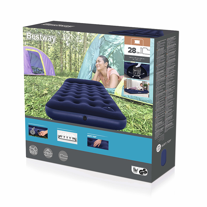 Bestway 67224 Colchon Gonflable Individuel 188x99x28 cm avec Pompe à Pied pour Camping et Usage Domestique