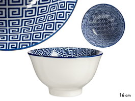 VESSIA Bol Géométrique Bleu-Blanc 16cm en Porcelaine