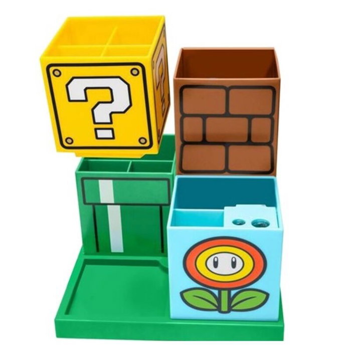 PALADONE Organisateur de bureau à base rotative avec taille-crayons, 4 blocs modulaires Super Mario Bros, 15 cm