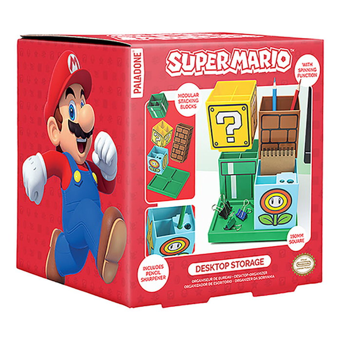 PALADONE Organisateur de bureau à base rotative avec taille-crayons, 4 blocs modulaires Super Mario Bros, 15 cm