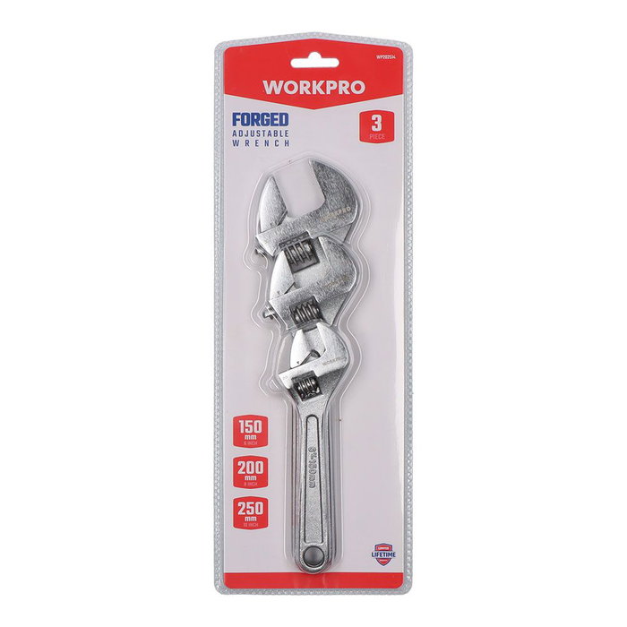 Workpro Jeu de 3 clés ajustables 150, 200 et 250 mm en acier forgé