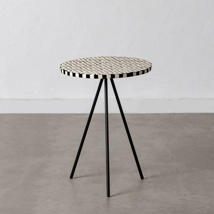 BigBuy Home Table d'appoint Blanc Noir Ronde