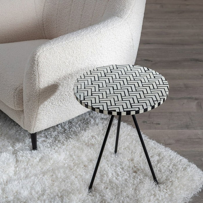 BigBuy Home Table d'appoint Blanc Noir Ronde