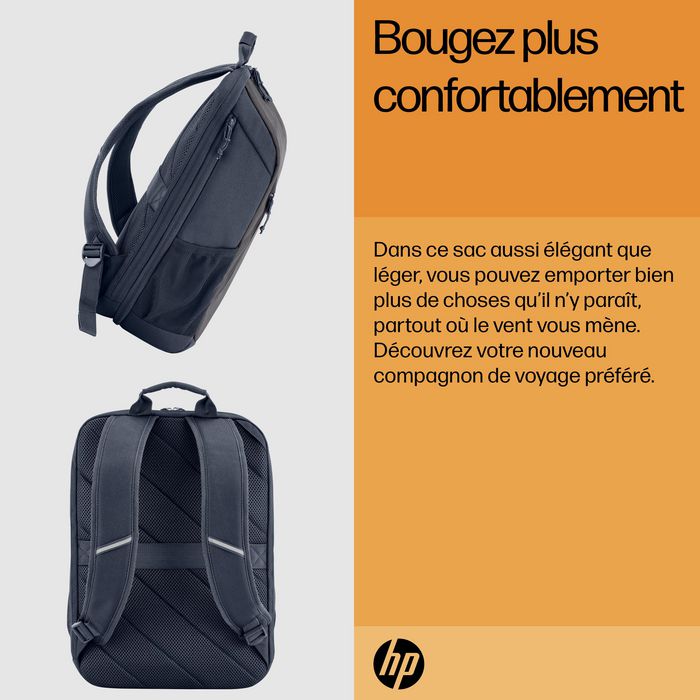 HP Travel 18 litres - Sac à dos pour ordinateur portable 15,6 pouces en polyester recyclé, compartiment extensible, gris fer