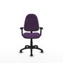 Chaise de bureau Algarra avec mécanisme de contact permanent de base, recouverte de tissu violet. Équipée d'une base en polyamide noir, d'accoudoirs 2D et de roulettes pour parquet.