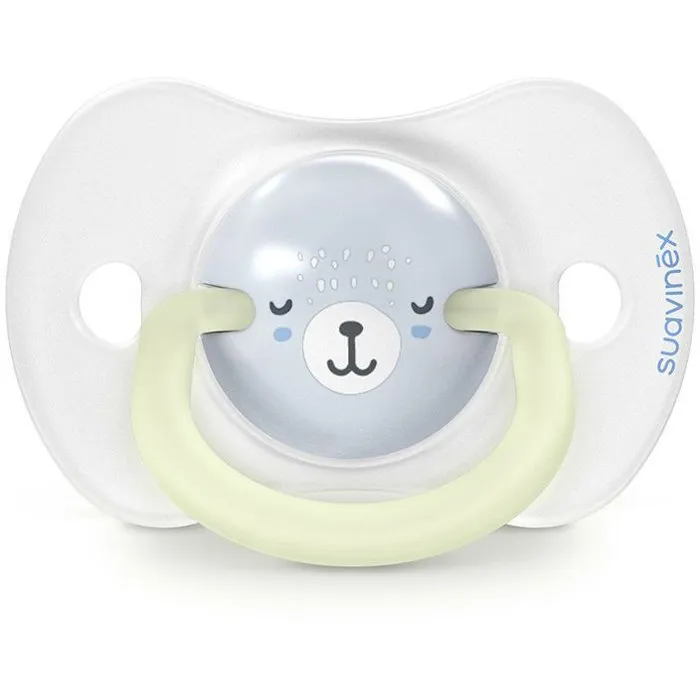 Suavinex SX Pro - Lot de 2 sucettes Wild&Free Night&Day symétriques 0-6 mois avec anneau phosphorescent - Bleu