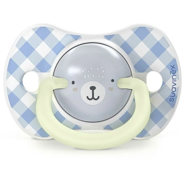 Suavinex SX Pro - Lot de 2 sucettes Wild&Free Night&Day symétriques 0-6 mois avec anneau phosphorescent - Bleu
