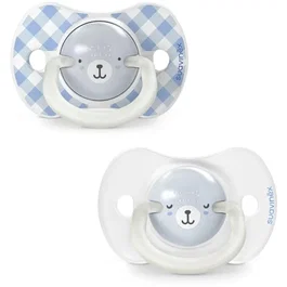 Suavinex SX Pro - Lot de 2 sucettes Wild&Free Night&Day symétriques 0-6 mois avec anneau phosphorescent - Bleu
