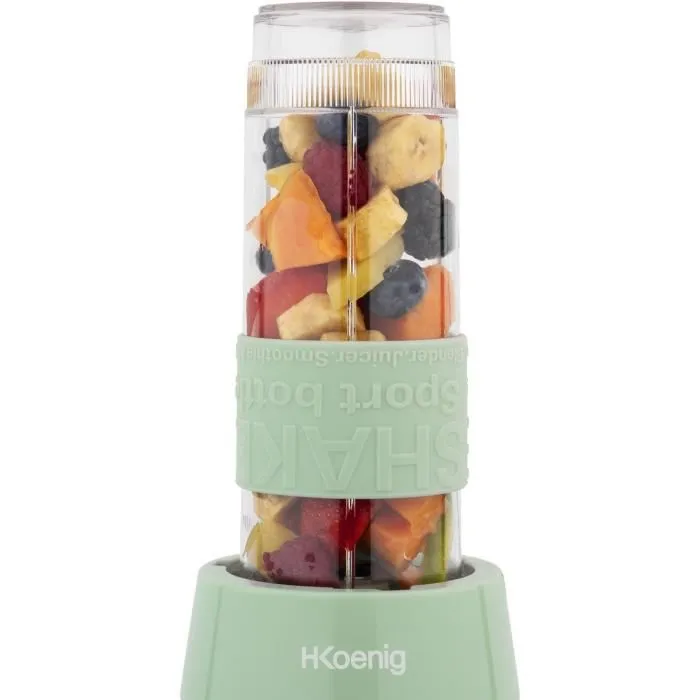 H.KoeNIG Mini Blender SMOO18, 300 W, 570 mL, Vert Pastel, 2 Gourdes Incluses, Sans BPA - Pour Smoothies à Emporter - Compatible Lave-Vaisselle
