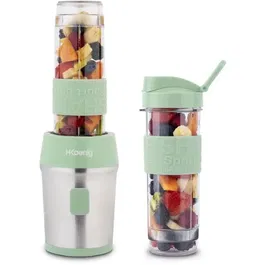 H.KoeNIG Mini Blender SMOO18, 300 W, 570 mL, Vert Pastel, 2 Gourdes Incluses, Sans BPA - Pour Smoothies à Emporter - Compatible Lave-Vaisselle