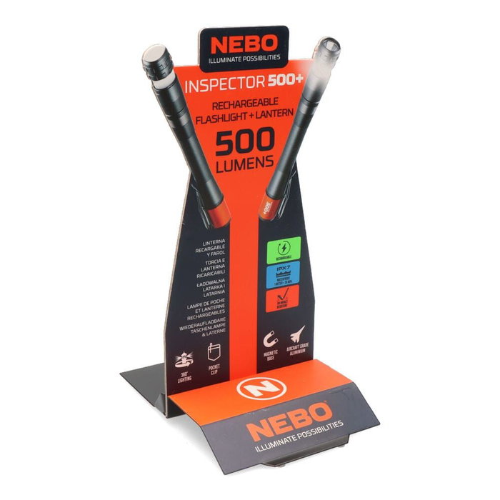 Nebo Inspector 500+ Lampe torche crayon LED rechargeable 500 lumens, noir/rouge, avec offre : 1 présentoir offert pour l'achat de 6 unités Nebo Inspector 500+ Lampe torche crayon LED rechargeable 500 lumens, noir/rouge, avec offre : 1 présentoir offert pour l'achat de 6 unités