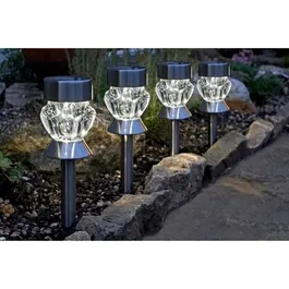 Smart Garden - Pack de 4 Balises Solaires en Verre Crystal avec Éclairage Blanc et Couleurs Changeantes, pour Jardin, Terrasse, Patio