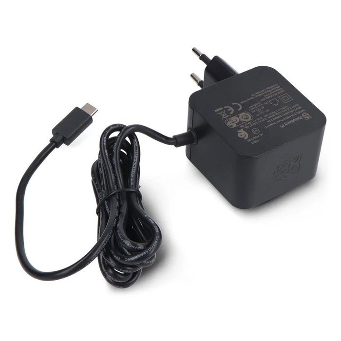Raspberry Pi 5 Alimentation USB-C 27W Chargeur Officiel PD 5.1V 5A 9V 3A 12V 2.25A 15V 1.8A Noir