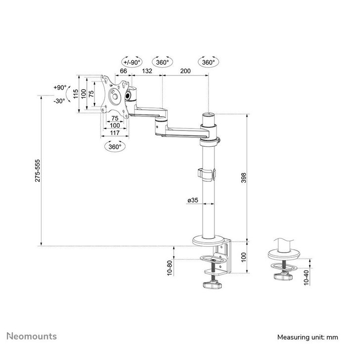 Neomounts DS60-425BL1 Support de Bureau Multidirectionnel pour Écran 17 à 27 Pouces, Réglable en Hauteur, Rotation 360°, Compatible VESA 75x75/100x100 mm - Noir