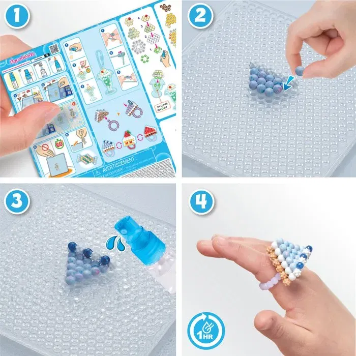 Aquabeads - Mes Accessoires Sucrés - Kit Créatif 35090 - Perles Aqua à Assembler, Bagues, Porte-clés - Sans Chaleur - Jeu pour Enfants dès 4 ans