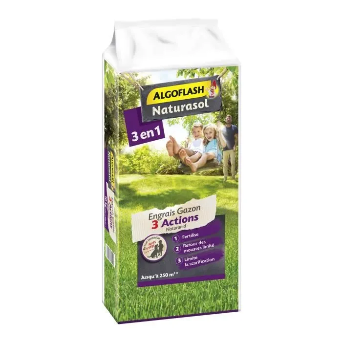 Algoflash Naturasol Engrais Gazon AG3BIO250 3 Actions Naturanid, Bio, 10 kg Algoflash Naturasol Engrais Gazon AG3BIO250 3 Actions Naturanid, Bio, 10 kg