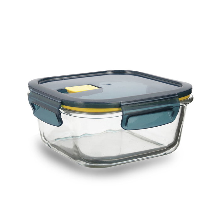 Quid Récipient Carré Hermétique Verre Astral 15,7x15,7x7,4 cm - 80 cL (12 Unités)