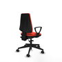 Chaise Elche Asynchrone Tissu Orange foncé Base pyramidale noire Accoudoirs fixes Sans appui-tête Roulettes 65mm nylon