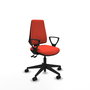 Chaise Elche Asynchrone Tissu Orange foncé Base pyramidale noire Accoudoirs fixes Sans appui-tête Roulettes 65mm nylon