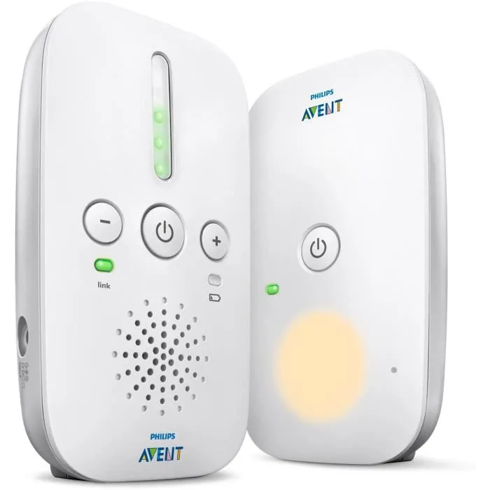 Philips Avent SCD 502/26 Ecoute-bébé DECT, Gris et Blanc, Portée 300 m, Volume Réglable, Autonomie 24h, Fonctionne sur Pile ou Secteur