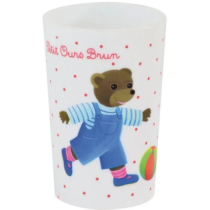 Fun House - PETIT OURS BRUN - Set de vaisselle enfant avec peluche : Assiette plate 22 cm, 2 assiettes creuses 16 cm, 2 verres 220 ml et doudou 18 cm