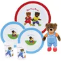 Fun House - PETIT OURS BRUN - Set de vaisselle enfant avec peluche : Assiette plate 22 cm, 2 assiettes creuses 16 cm, 2 verres 220 ml et doudou 18 cm