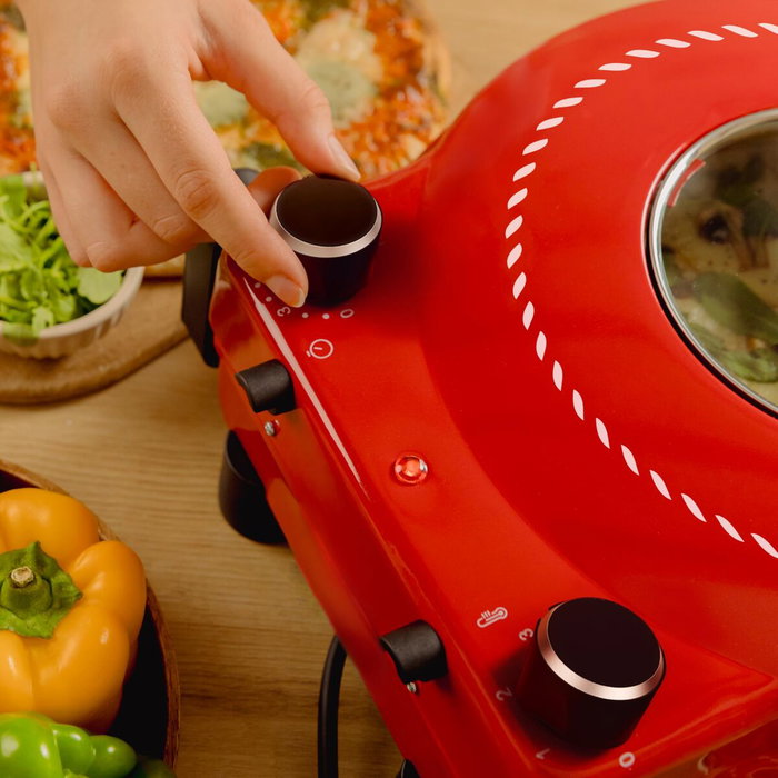 Pizzera électrique Cecotec Mamma Mía Window 1200W pierre acier rouge minuteur