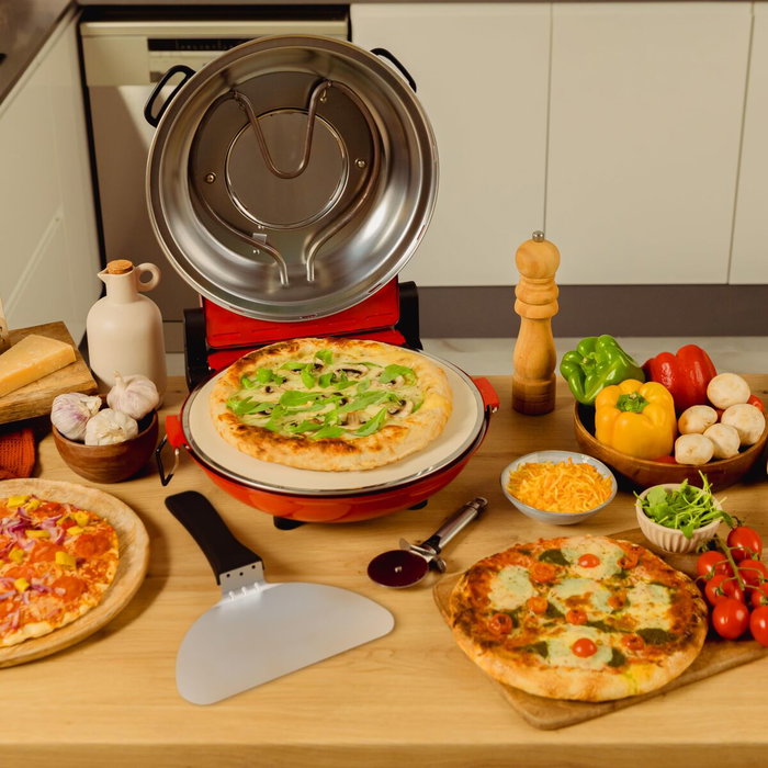 Pizzera électrique Cecotec Mamma Mía Window 1200W pierre acier rouge minuteur