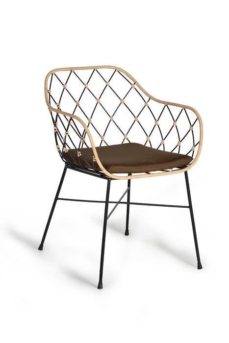 GINER Y COLOMER - Lot de 2 fauteuils en rotin naturel avec pieds en métal et coussins - Dimensions siège : 39 x 43 cm