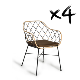 GINER Y COLOMER - Lot de 2 fauteuils en rotin naturel avec pieds en métal et coussins - Dimensions siège : 39 x 43 cm