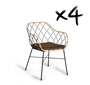 GINER Y COLOMER - Lot de 2 fauteuils en rotin naturel avec pieds en métal et coussins - Dimensions siège : 39 x 43 cm