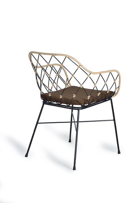 GINER Y COLOMER - Lot de 2 fauteuils en rotin naturel avec pieds en métal et coussins - Dimensions siège : 39 x 43 cm